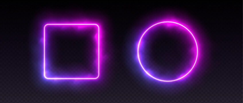 gradient neon frames with smoke, purple-pink led borders with mist effect, transparent glowing haze.