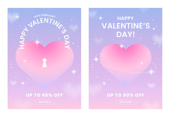 Wall Mural - happy valentine's day greeting card set. gradient, typography poster, 3d, y2k aesthetic. social medi
