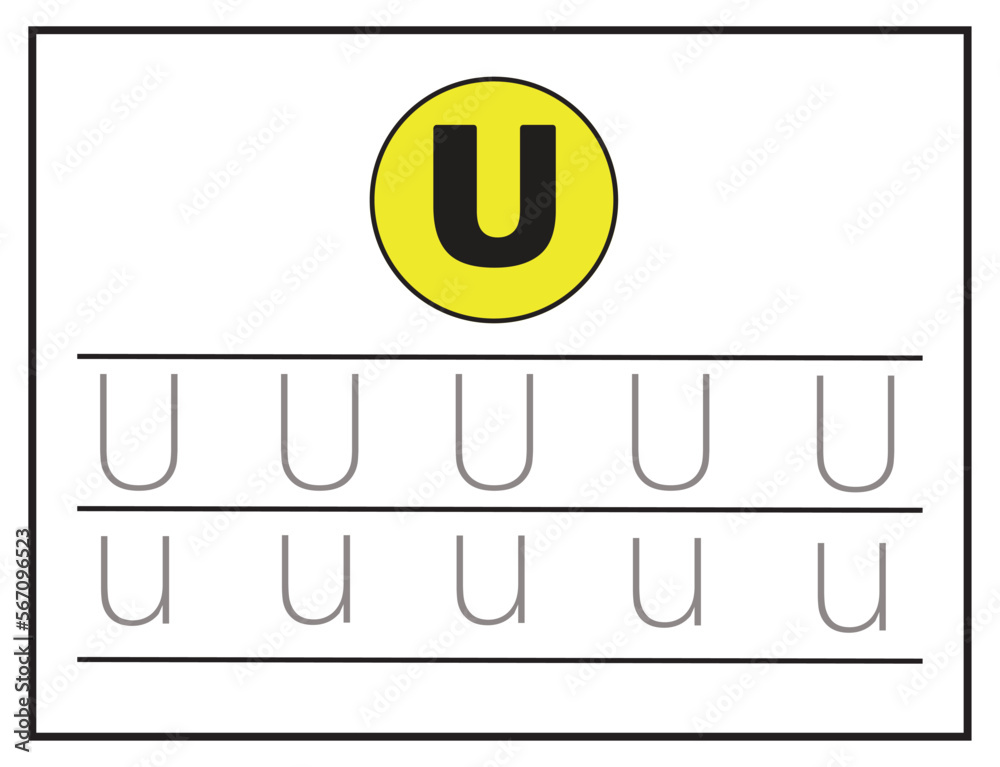 Trace letters U uppercase and lowercase. Alphabet tracing practice ...