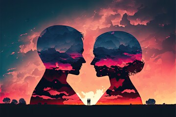 Sticker - Silhouette of a man and a woman in love.