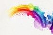 Watercolor rainbow with clouds. Abstract multicolor acrylic drawing on a white background