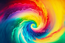 Spiral Abstract Multicolor Swirl Rainbow Watercolor Textured Background. Acrylic Wave Curl Paint Twisted
