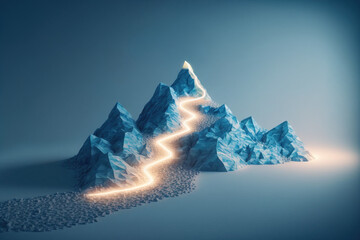 Path to success concept, with glowing light path going up the mountain , Generative AI illustration