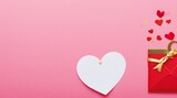 Fototapeta Mapy - Fondo de San Valentín con sobre, tarjeta de papel y corazones rojos para un mensaje de amor romántico, IA Generativa