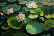 beautiful painting showing lotus leaves in pond 