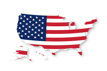 Wall Mural - National USA flag in geographical map shape. United States of America flag and map. US flag design. Vector