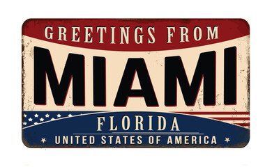 Wall Mural - Greetings from Miami vintage rusty metal sign