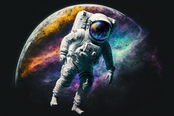 Wall Mural - an astronaut floating in space with earth behind, Generative Ai