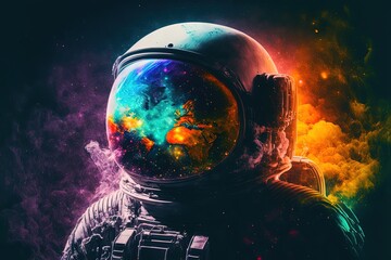Wall Mural - close up astronaut helmet with colorful design, generative ai