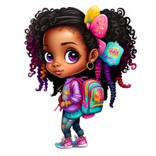 Cute African American Girl With Backpack 3d Cartoon Style Generative Ai