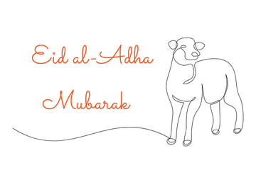 continuous one line drawing of a sheep and a greeting text. vector illustration of eid al-adha for g