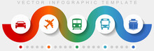 Transport Infographic Vector Template With Icon Set, Miscellaneous Icons Such As Car, Plane, Train, Bus And Ship For Webdesign And Mobile Applications