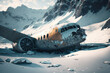 Flugzeugabsturz in den Bergen, Illustration - Generative AI