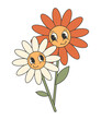 Retro groovy valentines day sticker. Cute and funny flower characters. 70s 60s cartoon aesthetics