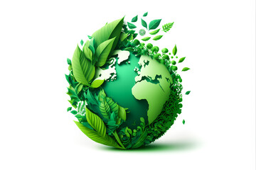earth day concept. illustration of the green planet earth on a white background. ai generation