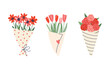 © Anna Bova - Bouquets of flowers. A bouquet of garden flowers, a bouquet of tulips, a bouquet of roses. Vector set of floral decoration. Suitable for March 8, Mother's Day, invitations, greeting cards.