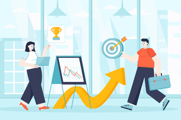 Aufkleber - Career opportunities concept in flat design. Professional growth and development scene. Man and woman develop at work, targeting, motivation. Illustration of people characters for landing page