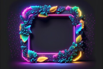 Poster - neon garland frame background,Generative ai.