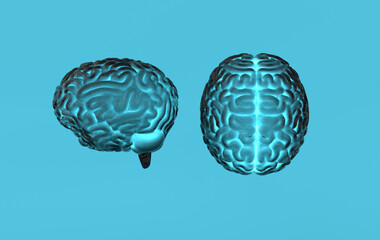 Sticker - Human brain 3d rendering isolated on blue, concept of intelligence, technology, learning. Light of idea