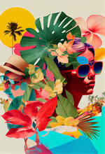 Summer Retro Poster, Vintage Collage Poster, Summer Trendy Art, Ai Generative, Pop Colors, Bright Colors Summer Vacation, Interior Design Art Print