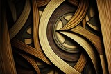Fototapeta Las -  a painting of a wooden structure with a spiral design on the bottom of it, and a brown background with a black border around the edges.  generative ai