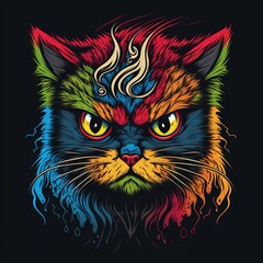  color illustration with angry cat flat art