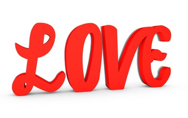 Poster - Red 3d word Love with a shadow at the bottom. Feelings and emotions.