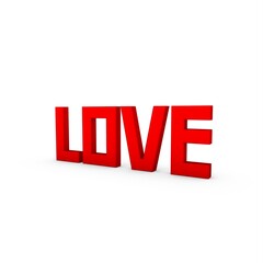 Poster - Red 3d word Love with a shadow at the bottom. Feelings and emotions.