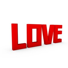 Poster - Red 3d word Love with a shadow at the bottom. Feelings and emotions.