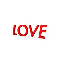 Poster - Red 3d word Love with a shadow at the bottom. Feelings and emotions.