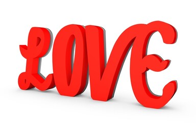 Poster - Red 3d word Love with a shadow at the bottom. Feelings and emotions.