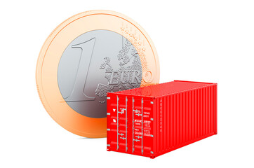 Poster - Cargo container with euro coin. 3D rendering