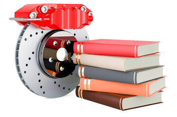 Poster - car disc brake with books, 3d rendering