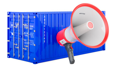 Poster - Cargo container with megaphone. 3D rendering