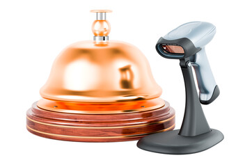 Poster - bar code reader, scanner with reception bell. 3d rendering