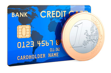 Poster - Credit card with euro coin, 3D rendering