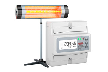 Poster - halogen or infrared heater with electric meter. energy consumption concept. 3d rendering