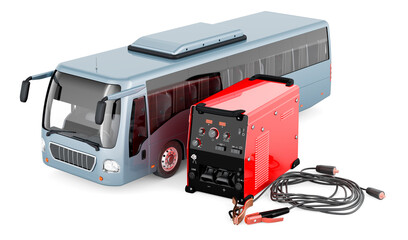 Poster - Multi-process welder machine with bus, repair concept. 3D rendering