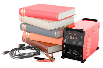 Poster - multi-process welder machine with books. 3d rendering