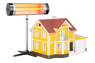 Poster - halogen or infrared heater with home. 3d rendering