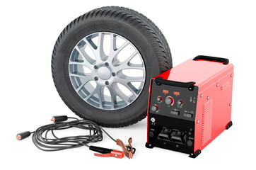 Poster - Multi-process welder machine with car wheel. 3D rendering
