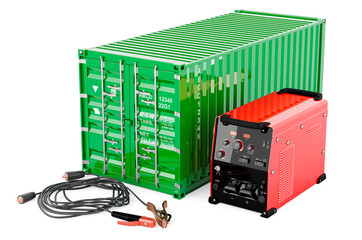 Poster - Multi-process welder machine with cargo container, repair concept. 3D rendering