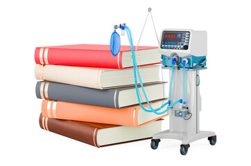 Poster - ventilator for artificial ventilation, icu with books. 3d rendering