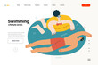 © grivina - Lifestyle website template - Swimming - modern flat vector illustration of a man and a woman swimming in the pool. People activities concept