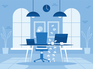 Loft office interior. Designers office in the factory building. Vector illustration