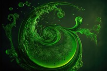  A Green Liquid Swirl With Bubbles On A Black Background With A Green Background And A Black Background With A Green Swirl On The Bottom Of The Image.  Generative Ai