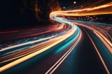 Fototapeta Uliczki -  a blurry photo of a highway at night with a long exposure of the light from the cars on the road is very blurry.  generative ai