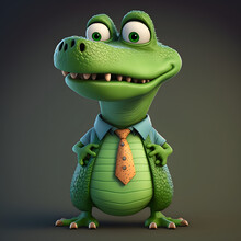 Cute Cartoon Crocodile Character 3D Rendered