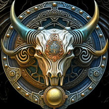 Astrological Sign Of Taurus, Zodiac Sign Relief, Filigree Ornament, Generative Ai