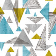 Seamless abstract trendy pattern with triangles. Geometric background with watercolor shapes